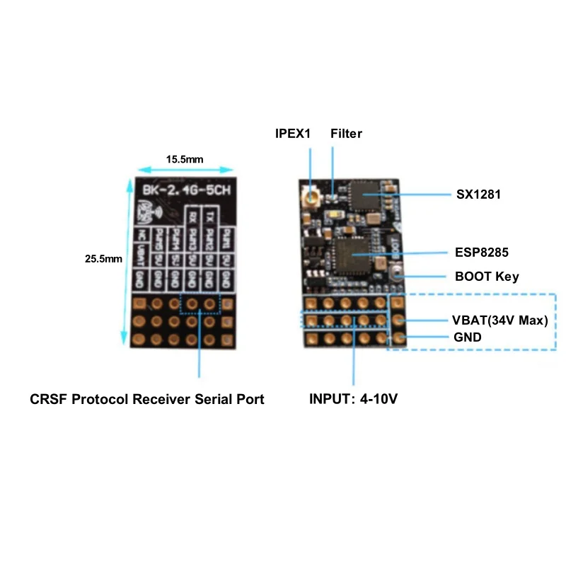 ELRS 2,4 Ghz 5CH PWM-ontvanger met 2,0 dBi 2,4 G koperen pijpantenne Ondersteuning ELRS 3.0 PWM / CRSF-protocol voor RC-model FPV vaste vleugel