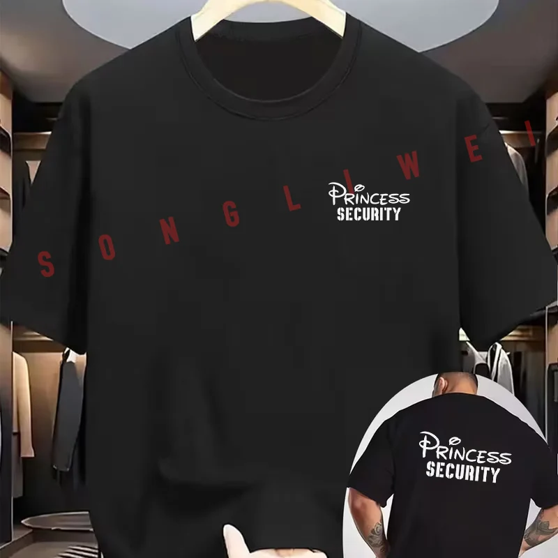 Princess Security Crown Shield Logo Graphic Moto T-Shirt Double-Sided Print Men's Summer Short Sleeve Round Neck Casual Tops