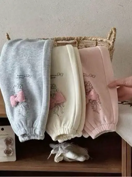 กางเกงขายาวเด็กผู้หญิง ลายพิมพ์ลำลอง ทรงหลวม เอวสูง แฟชั่น สำหรับฤดูใบไม้ร่วงและฤดูหนาว สินค้ามาใหม่