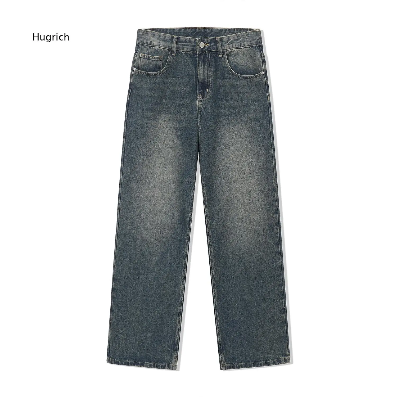 Men Vintage Washed Baggy Wide Leg Jeans High Waist Relaxed Fit Denim Trousers For Street Style And Daily Casual Outfit Matching