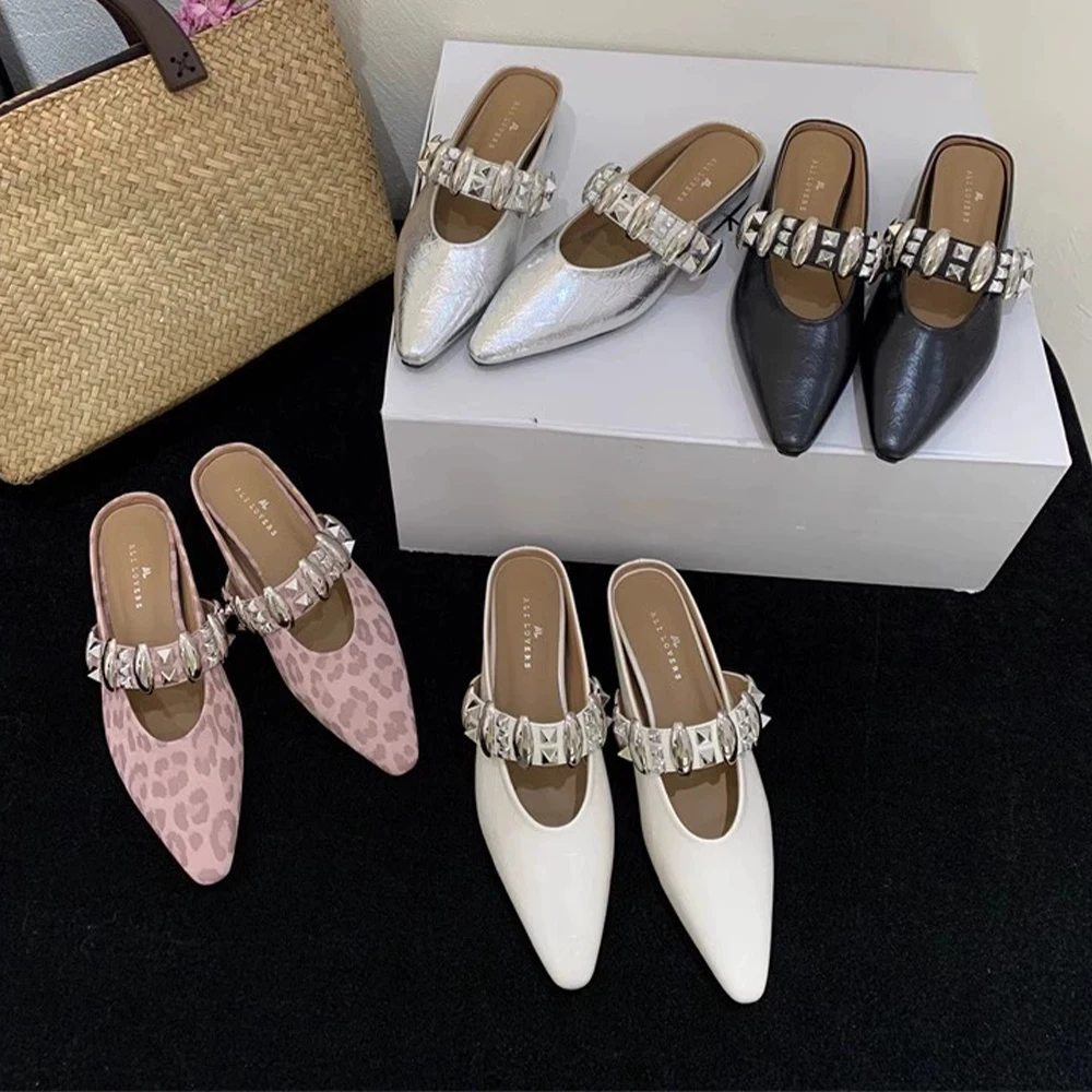 أحذية ماري جين النسائية البغال خط واحد حزام كريستال تصميم الشقق لطيف أشار تو عارية الذراعين النعال الصيف الشاطئ الشرائح الأحذية