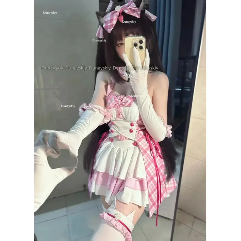 Anime Game Nekopa Vanilla Chocola Cosplay Costume Nekomimi Paradise Wig Printing Maid Attire Woman Sexy Kawaii Carnival Suit