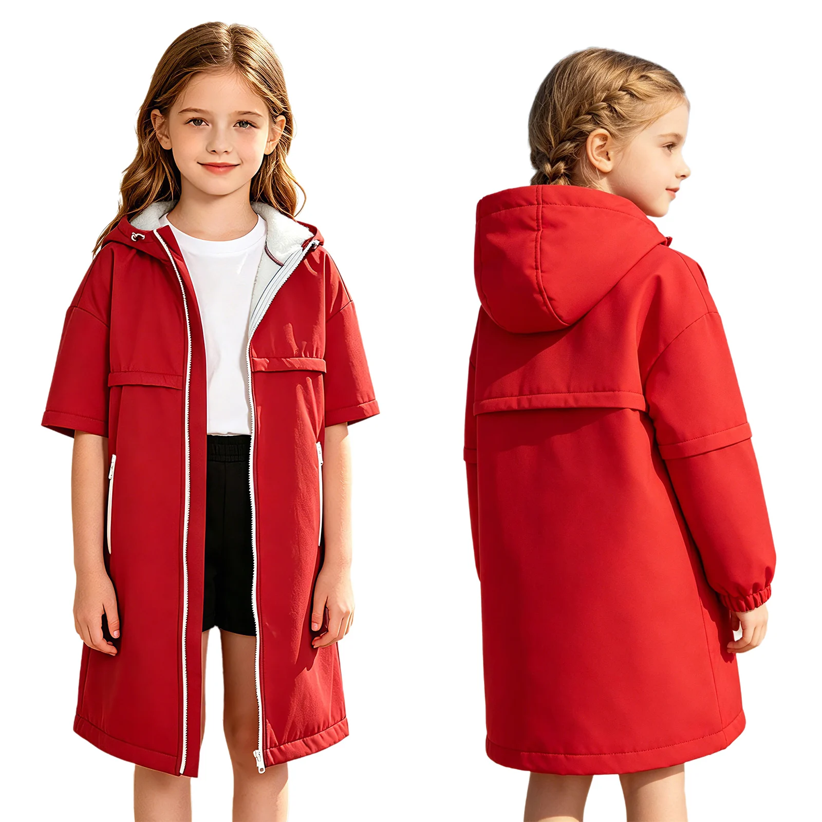 Kids Windproof Surf Long Sleeve Outdoor Warm Changing Robe With Hood Quick Dry Waterproof for Swimming Surfing Diving Beach