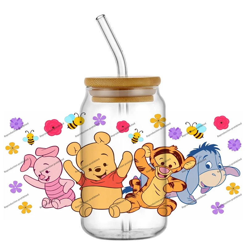 

New Arrival Disney Cute little bear Stickers 16oz Glass Cup Decal Waterproof DIY Custom Creativity Gift Wrap