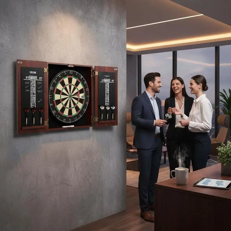 

Dartboard and Cabinet Set, Ready-to-Play Bundle Official Size Dartboard Cabinet, Steel Tip Dart Hideaway Cabinet, Features