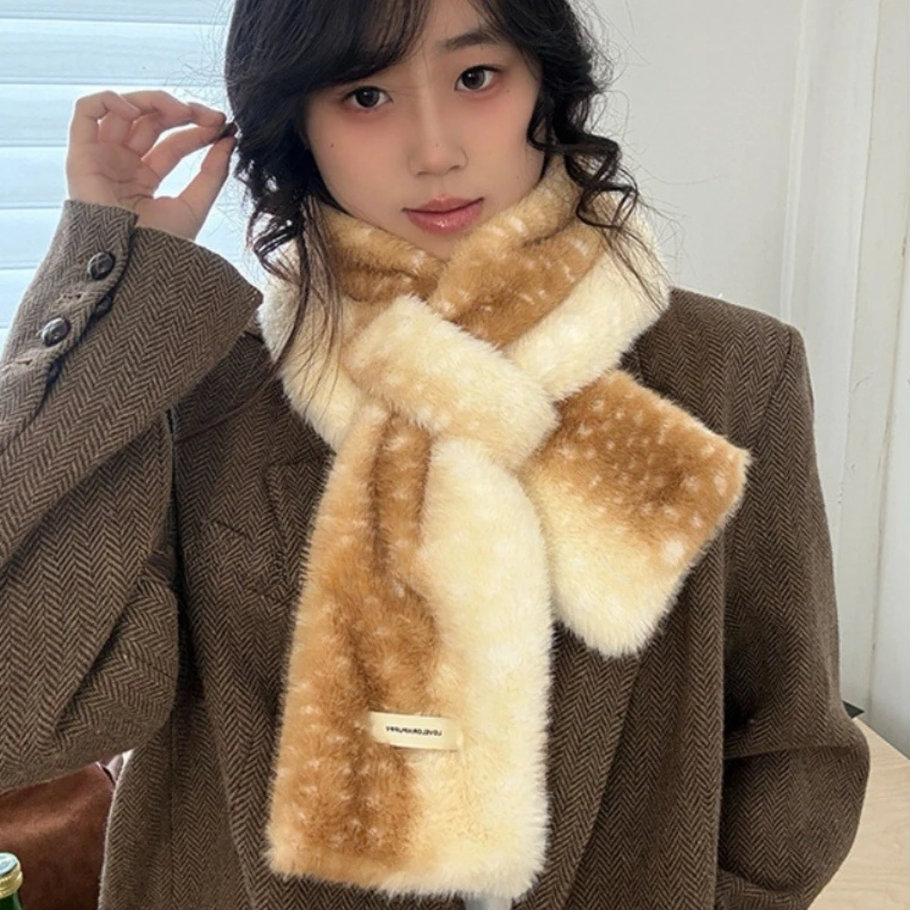Original Cute Deer Velvet Plush Scarf New Japanese Kawaii Cross Mink Hair Thickened Cold Protection Winter Scarf  Y2K Decoration