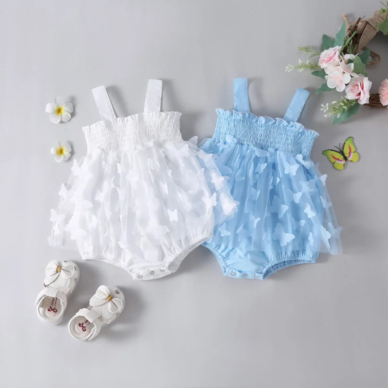 0-24M Toddler Girls Strap Dress 2023 Summer New Baby Rompers Cute Butterfly Princess Dress Infant Performance Dress