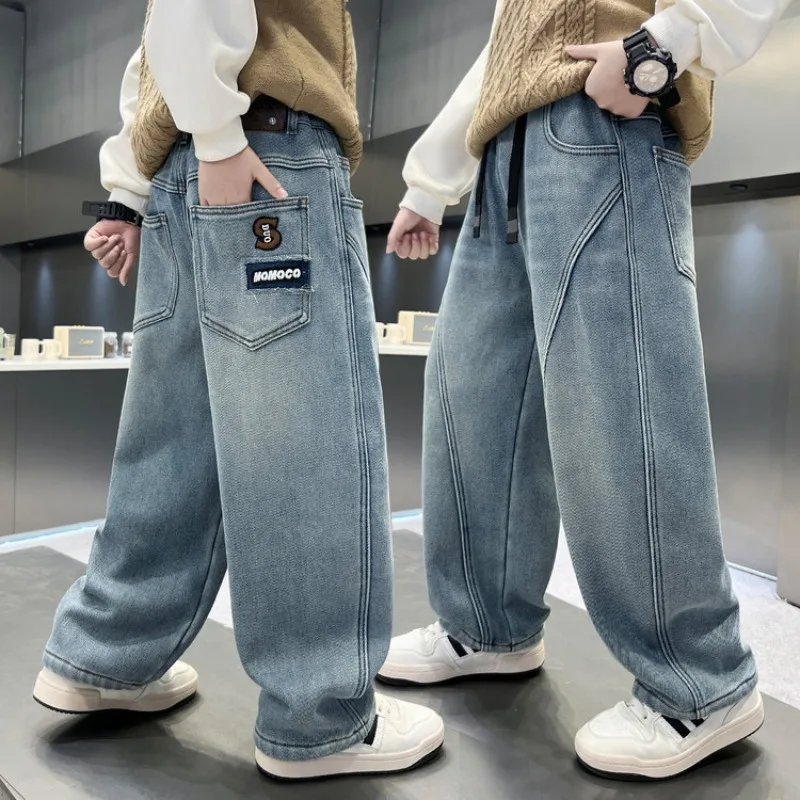 Herbst Kinder Jungen Jeans UNITIM Vielseitige Taschen Junge Teenager Jungen Gerade Hosen Lose Elastische Taille 4-14 Jahre Jungen Freizeithose – Detail 3