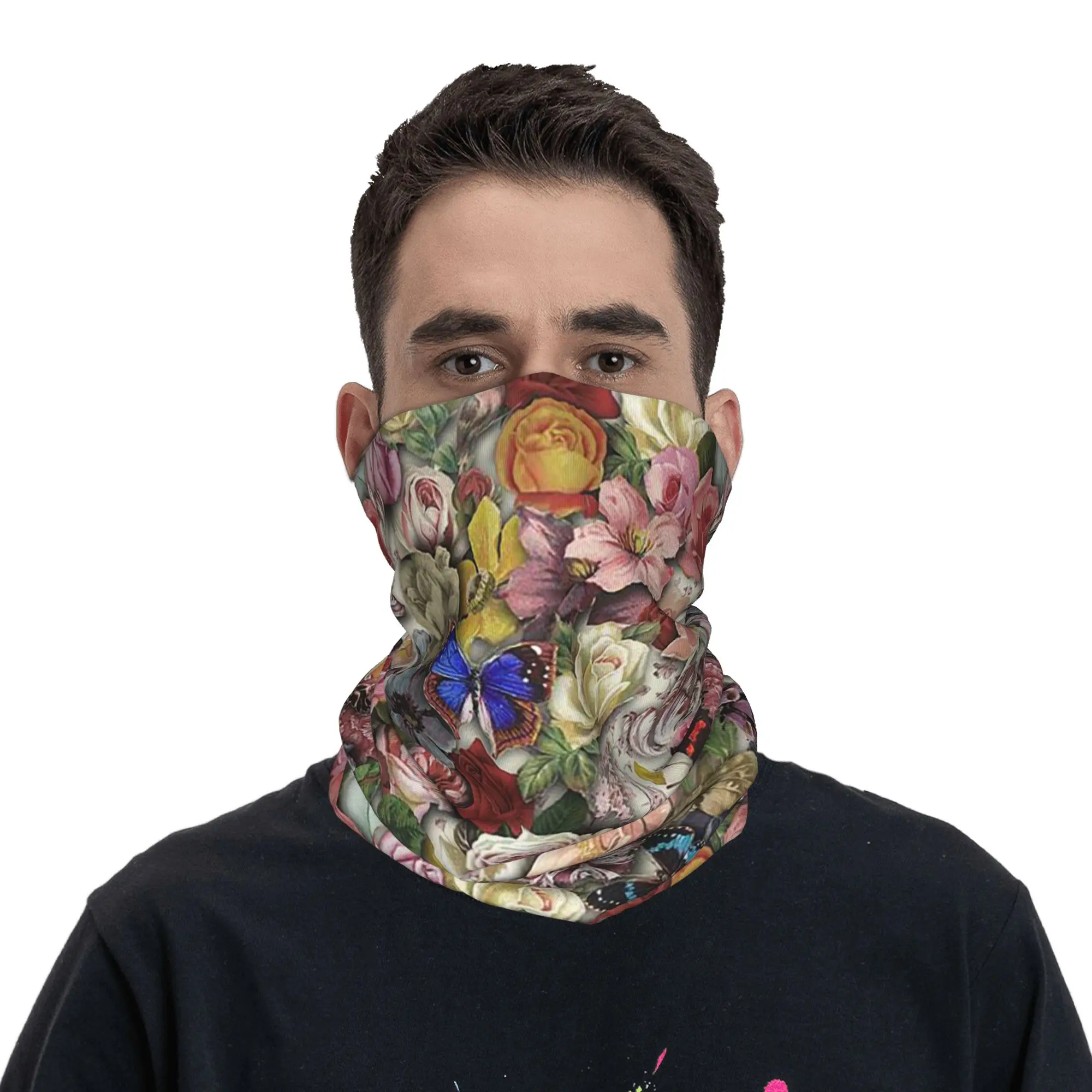 Oil Painting Style Floral Print Bandana Neck Cover Printed Wrap Mask Scarf Warm Balaclava Hiking Fishing For Men Women Adult