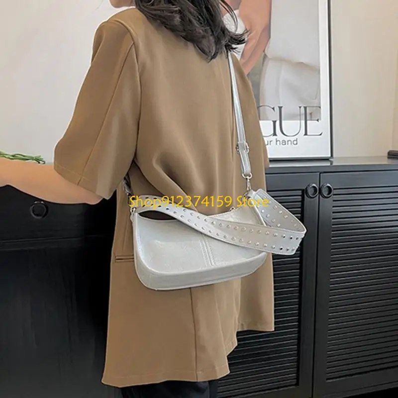 

G5AE Fashionable 90s Women's Rivets Studded Crossbody Bag PU Leather Small Shoulder Purse Handbag with Removable Strap
