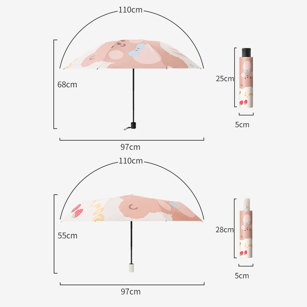 Parapluies automatiques résistants au vent pour la pluie et le soleil, parapluie de voyage avec blocage des UV, arc mignon et ours