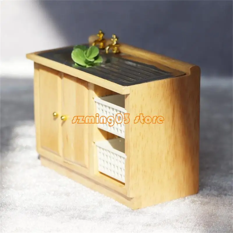 H9EC Armário pia miniatura 1/12 Acessórios cozinha escala para cozinhas casa brinquedos e banheiros