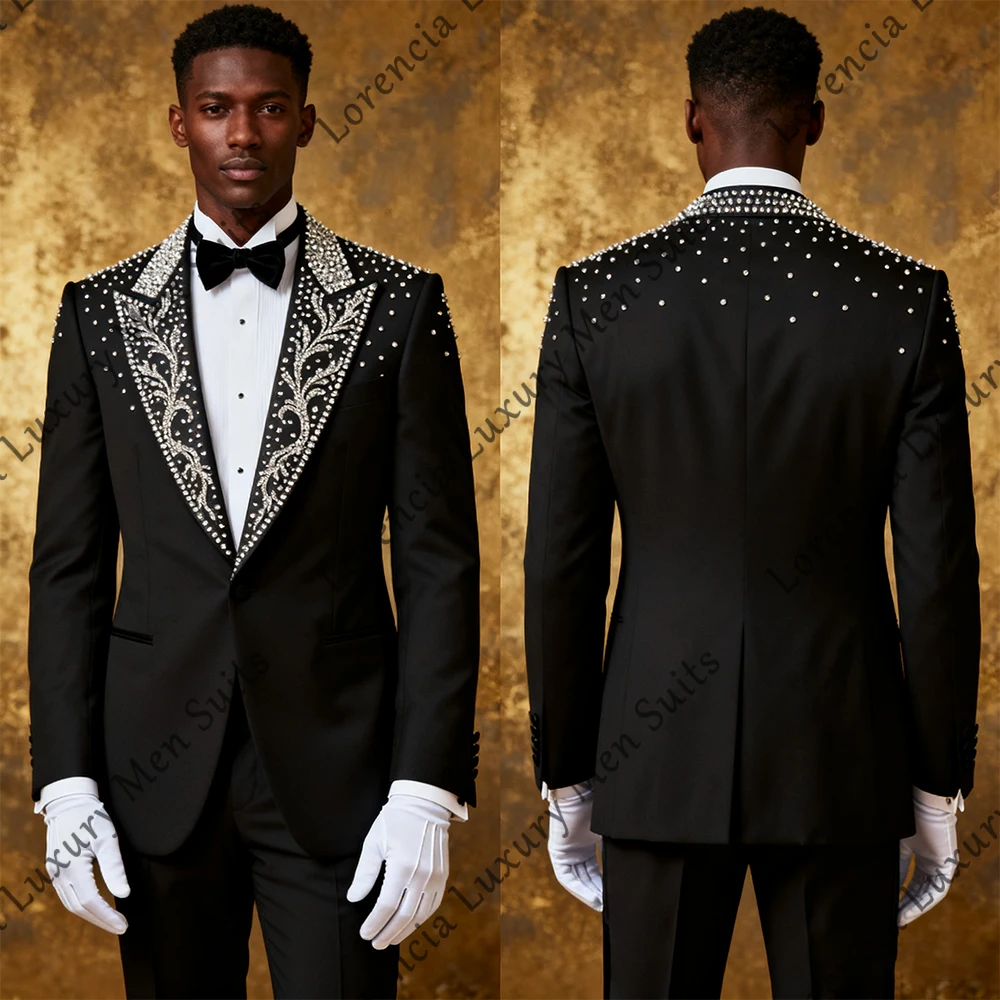 

Sparkling Diamond Suits for Men 2 Pieces Single Breasted Tuxedos Wedding Groom Outfits Customized Blazer Pants zomerset heren