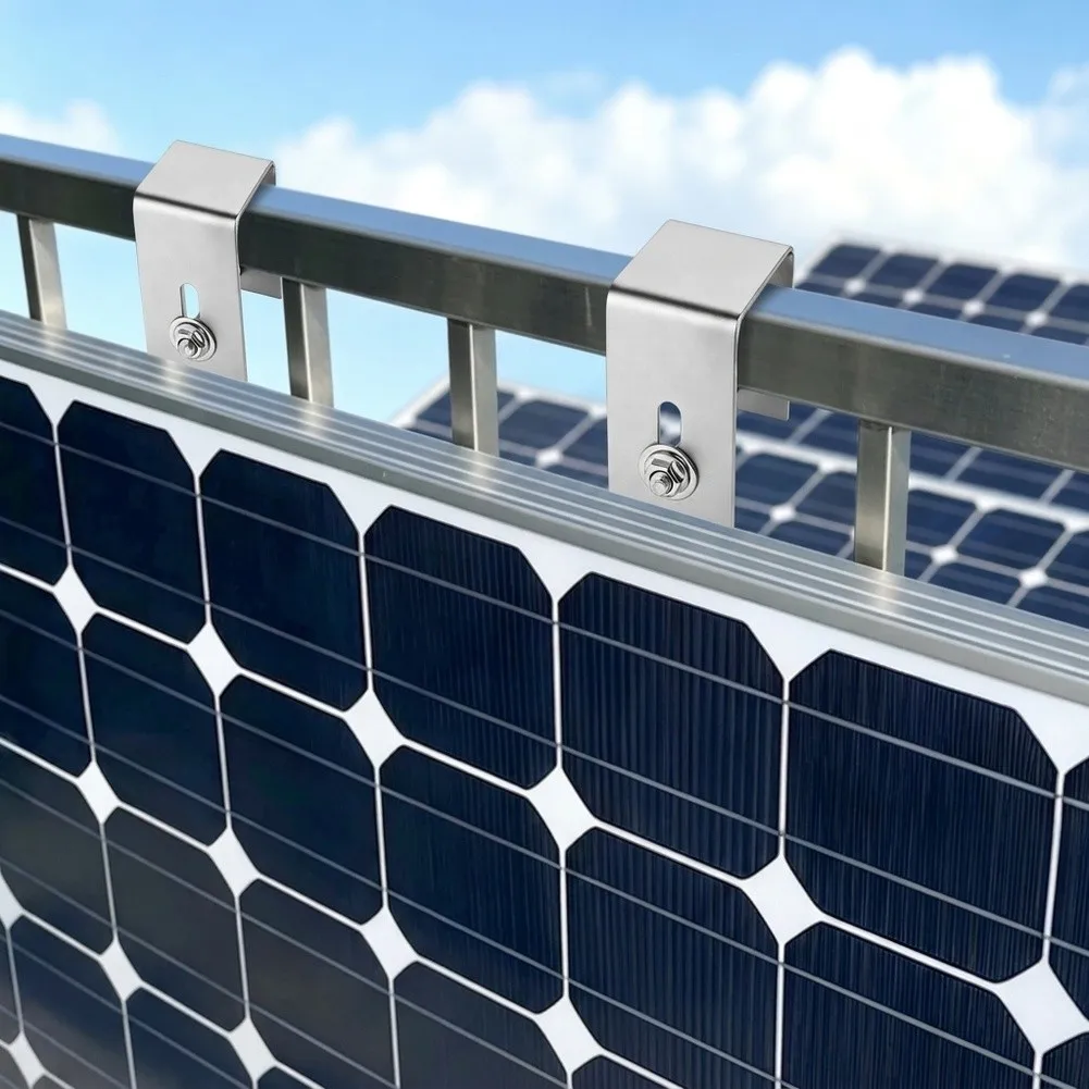 304 Stainless Steel Solar Panel Brackets 4pcs for Balcony Railing Installation No Extra Drilling Needed 5cm Width