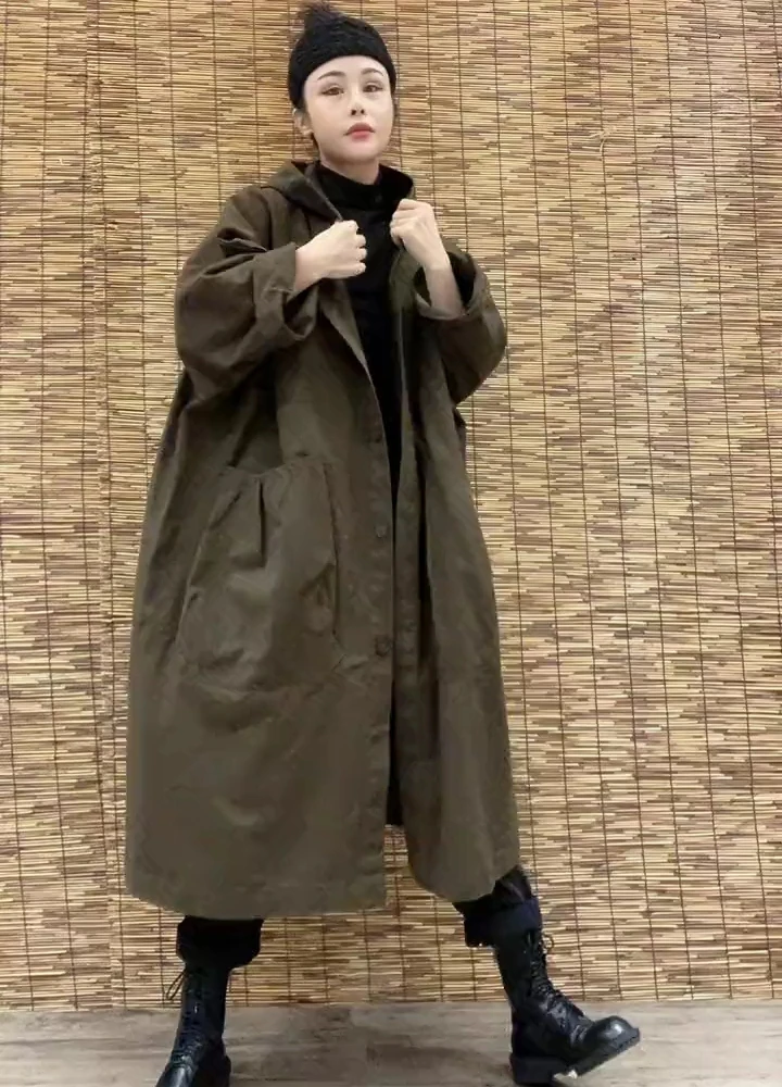 

Женское длинное хлопковое пальто средней длины с капюшоном, осенняя ветровка выше колена больших размеров из чистого хлопка, верхняя одежда