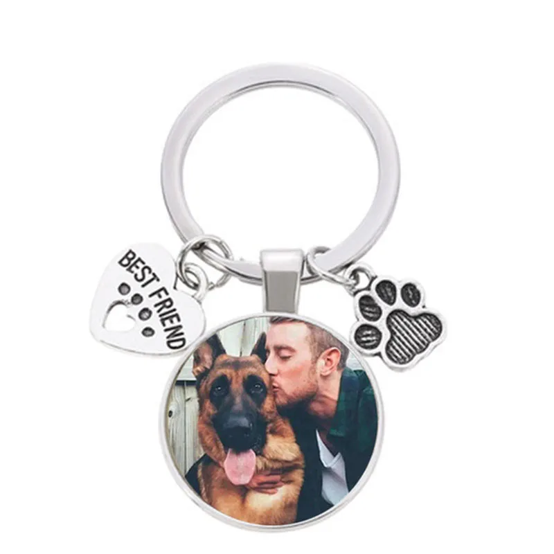 Custom DIY Dog Photo Keychain I Love Dog Glass Crystal Pendant Mini Heart Keychain Car Key Man and Girl Favorite Gift Souvenir