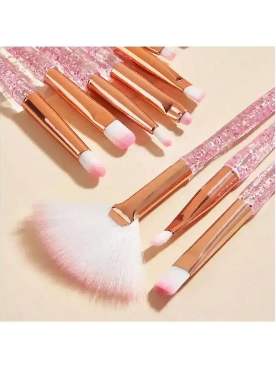 10Pcs Glitter Quicksand Makeup Brushes Set, Crystal Transparent Handle Eyeshadow Blending Eyebrow Liner Brush, Professional Cosmetic Tool Kit for Beginners