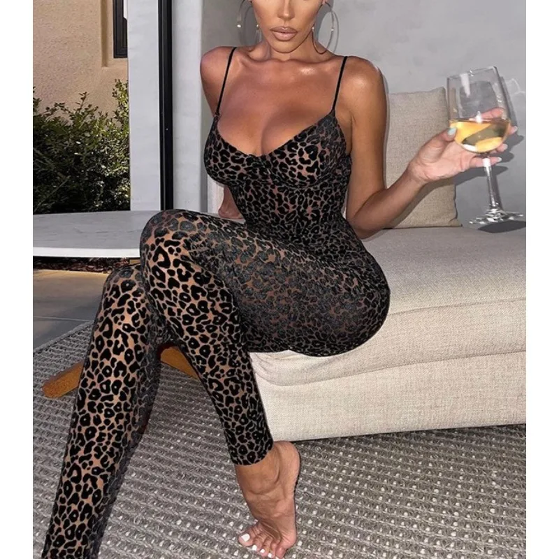

Krisnanas, сексуальные винтажные комбинезоны с леопардовым принтом для женщин, 2021, леггинсы с запахом на бретельках, уличный длинный комбинезон, женский 106031