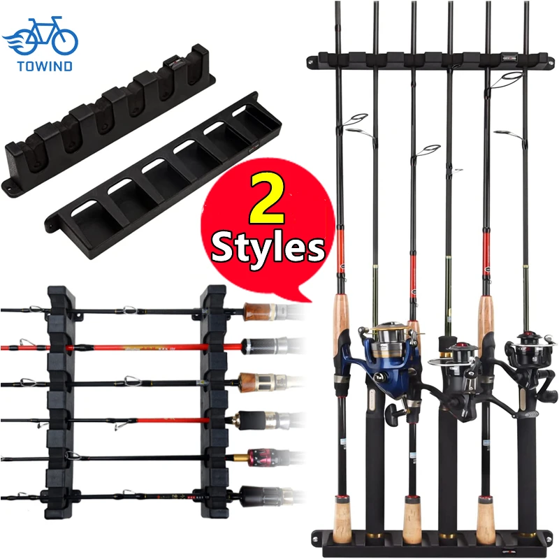 2 Style Fishing Vertical Horizontal 6-Rod Rack Fishing Rod Holder Pole Storage Wall Mount Modular for Garage Fishing Accessories