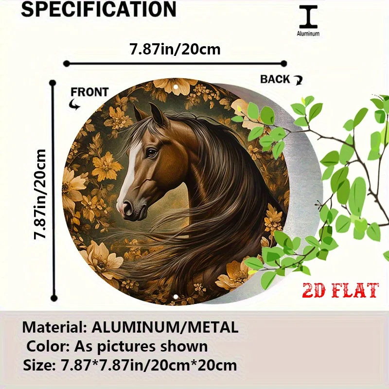 Antique Metal Horse Sign Vintage Wall Art, Durable Aluminum Decor for Living Room Garden, 7.8 Inch Round