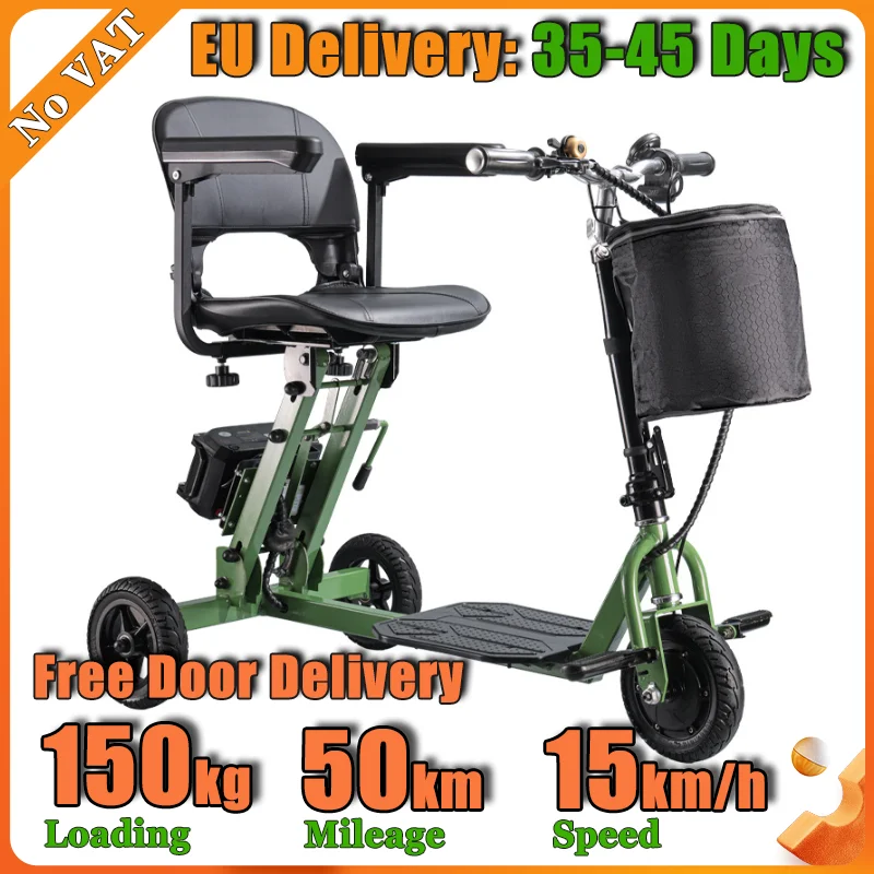 Lightweight Foldable 4-Wheel Electric Mobility Scooter 350W Motor 25KM Range For Seniors Travel Compact Fold & Roll Outdoor Use