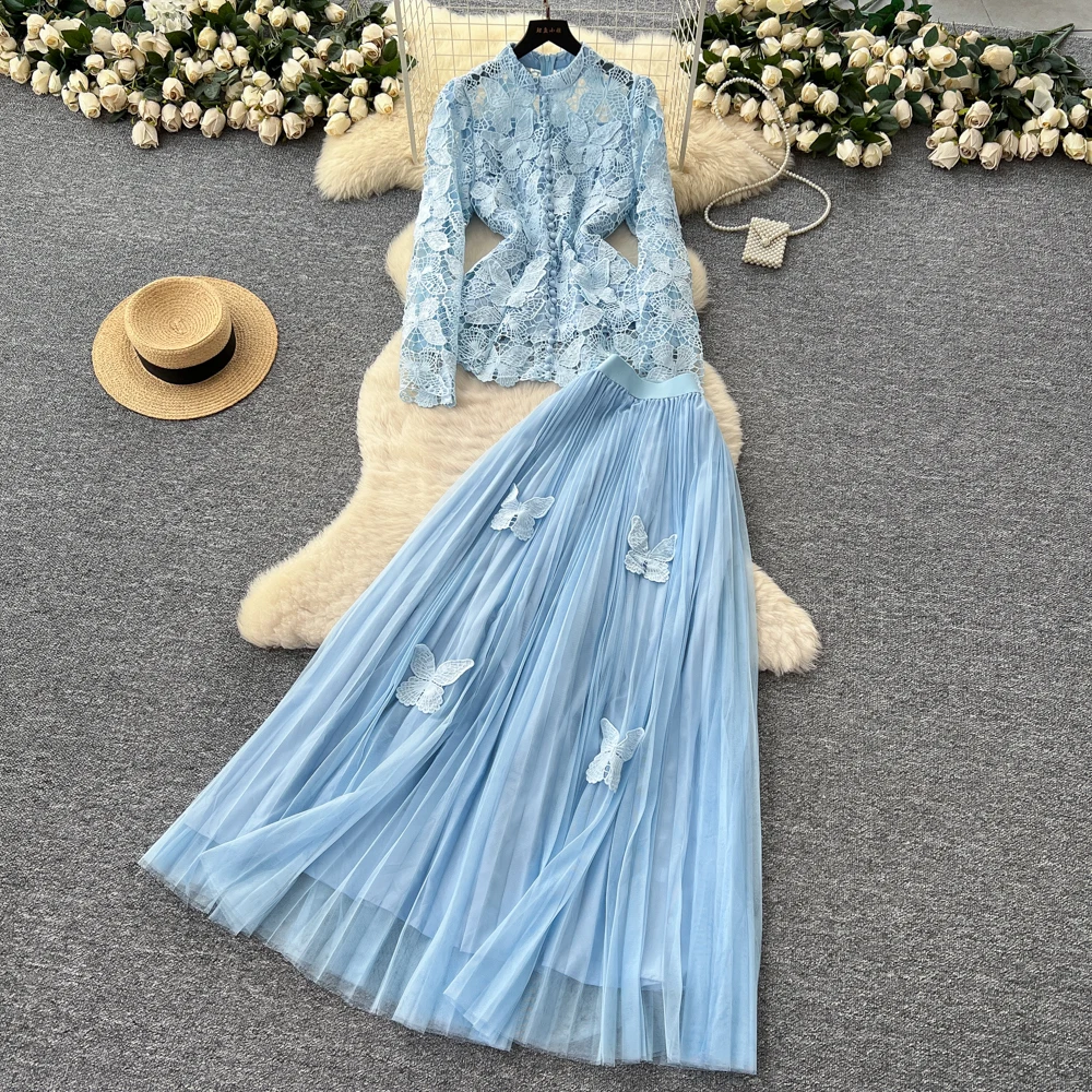 

Винтажная элегантная трехмерная цветочная корейская модная женская одежда, осенние платья, комплект из двух предметов