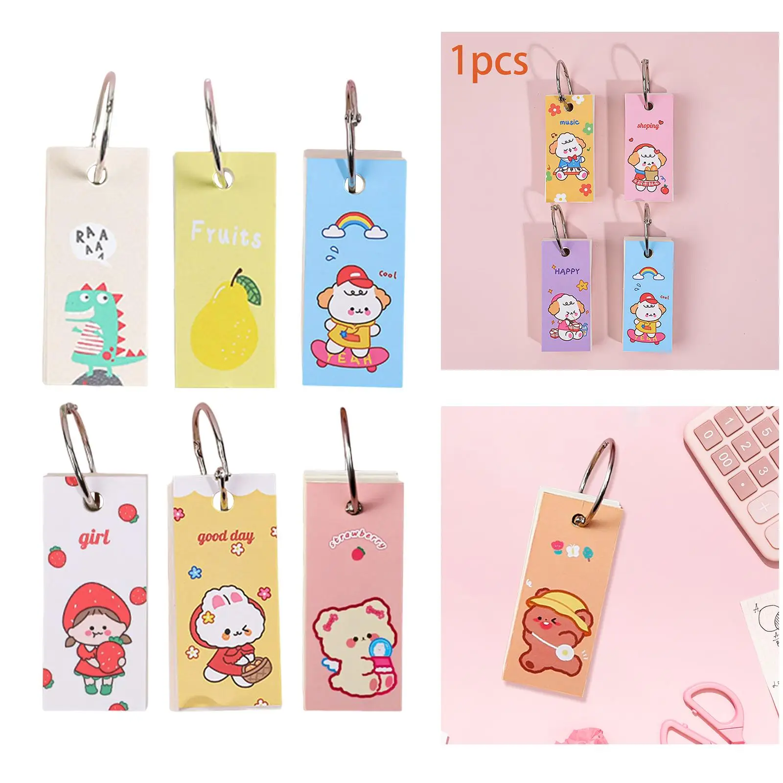 バインダーリング付きの空白のフラッシュカード、学習カード、ブックマーク紙、家庭用のDIYグリーティングカード