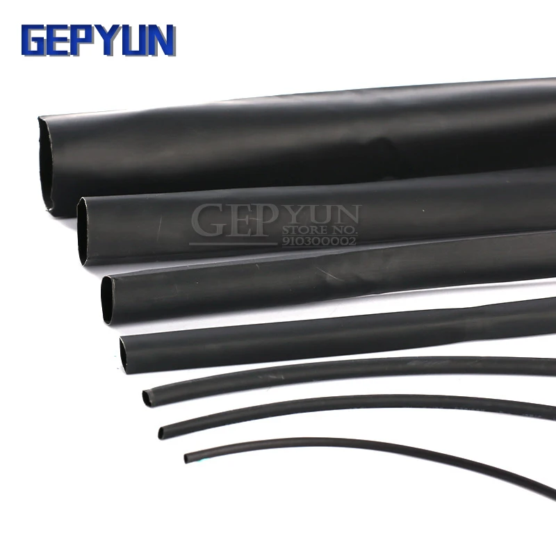 5Meters/LOT Heat shrinkable tube 1mm 1.5mm 2mm 3mm 4mm 5mm 6mm Black Insulation Sleeve Gepyun