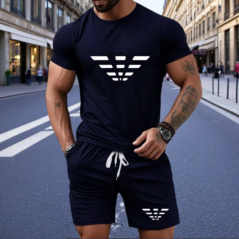 

2025 New Arrival Men's Paris Print T-shirt&shorts 2pcs Set Summer Man Daily Casual Sport Jogger Suit Home Outdoor Comfort Outfit