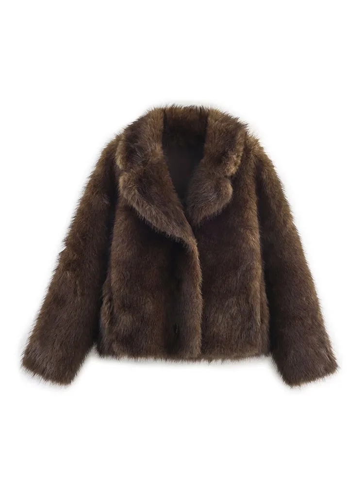 معاطف شتوية نسائية لعام 2025 من الفرو الصناعي ملابس كلاسيكية على الوجهين فضفاضة واحدة الصدر سترات نسائية أنيقة للشارع ملابس خارجية #1