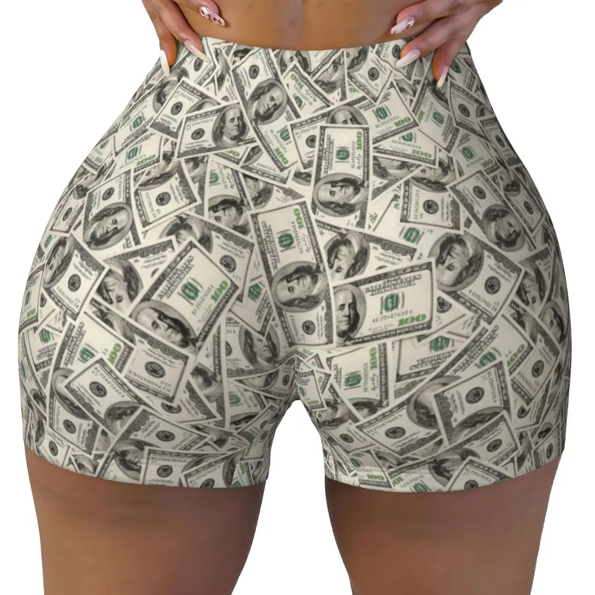 

Custom Hundred Dollar Money Pattern Volleyball Biker Gym Shorts for Women Athletic Workout Yoga Shorts
