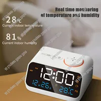 24hr FM Radio LED Alarm Clock Bedside Wake Up Digital Table Clock Calendar Temperature Humidity Display Screen USB Charging