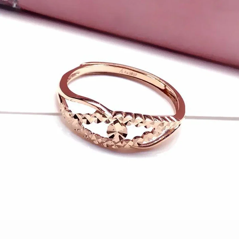 New 585 Purple Gold 14K Rose Gold Hollow Rings for Women Japanese and Korean Style Shiny Exquisite Jewelry Party Gift