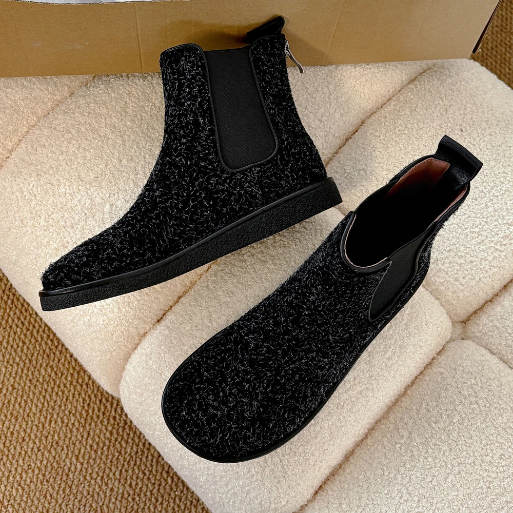 2024 New Women Spring Fall Shoes Ladies Leather Flats Luxury Ankle Boots Round Toe Designer Short Boots Winter Low Heels Black