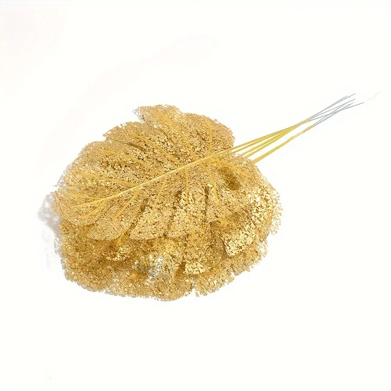 6pcs Artificial Golden Turtle Leaves, Faux Loose Tail Fake Plant, Wedding Birthday Party Home Decor Palm Leaves