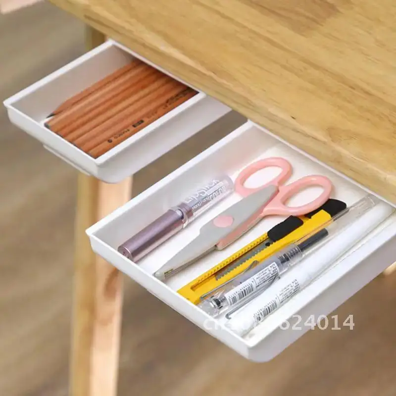 

Desk Drawer Type Storage Box Under Desktop Organizer Office Desk Student Stationery Box Invisible drawer organizer