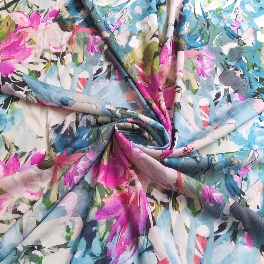 1 meter X 1.4 meter Painting Floral Viscose Fabric Soft Dress Shirt Material Rayon