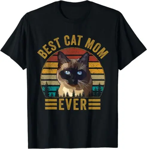 Retro Vintage Best Cat Mom, Mothers day Siamese Cat T-Shirt S-5XL