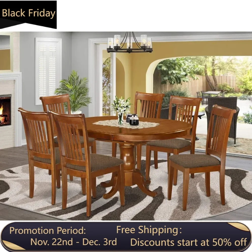 7 Piece Dining Table Set Consist of an Oval Dining Room Table with Butterfly Leaf and 6 Linen