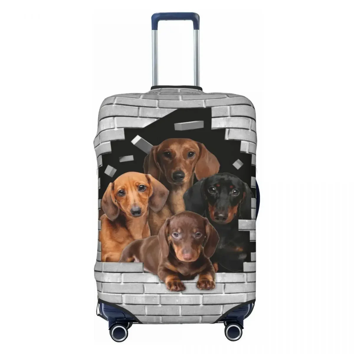 

Custom Dachshund Dog In Cement Brick Luggage Cover Protector Fashion Badger Wiener Sausage Travel Suitcase Covers for 18-32 Inch