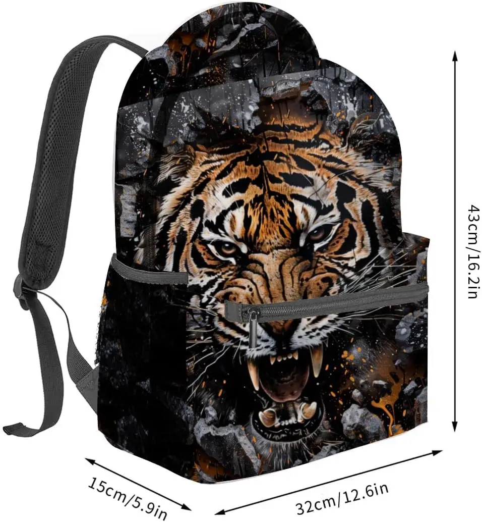 Zaino con tigre ruggente, borsa per laptop in poliestere, zaini per animali della giungla feroce, zaino con stampa di volti di fauna selvatica, regali per zaino