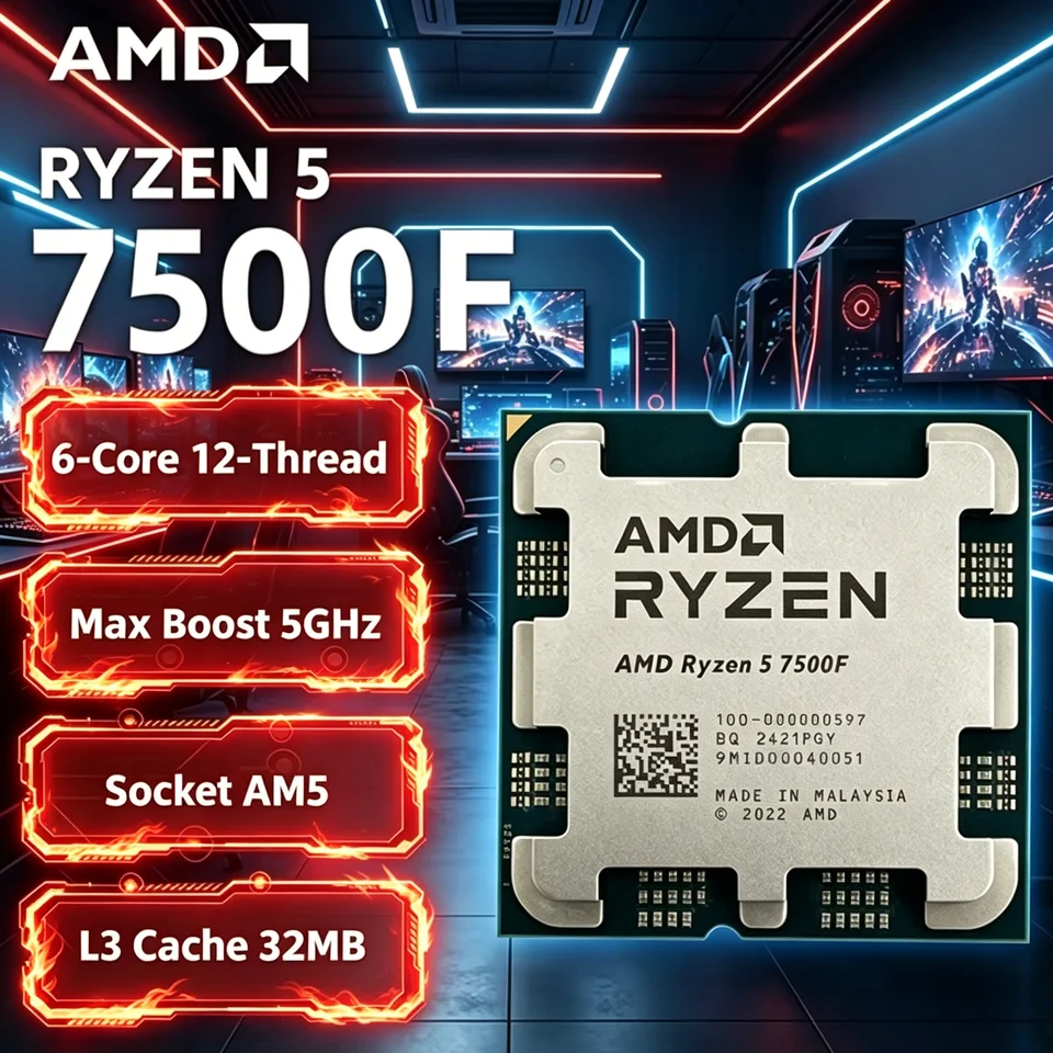 AMD 라이젠 5 7500F 6코어 12스레드 5.0GHz 최대 부스트 AM5 데스크탑 프로세서 (레이스 스텔스 쿨러 및 32MB L3 캐시 포함) 썸네일 6