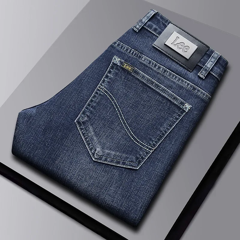 جينز رجالي جديد لخريف وشتاء 2023 ذو علامة تجارية راقية ينعم صورة ظليةك صغيرة مستقيمة الساق مرنة غير رسمية فاخرة أوروبية