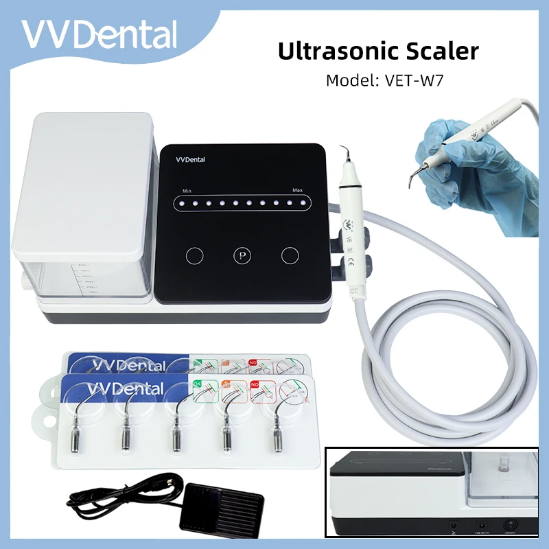 

VVDental Ultrasonic Scaler Machine Cleaning Tooth Calculus Smoke Stains With 600ML Water Tank And 10 Tips Tools For Dentistry