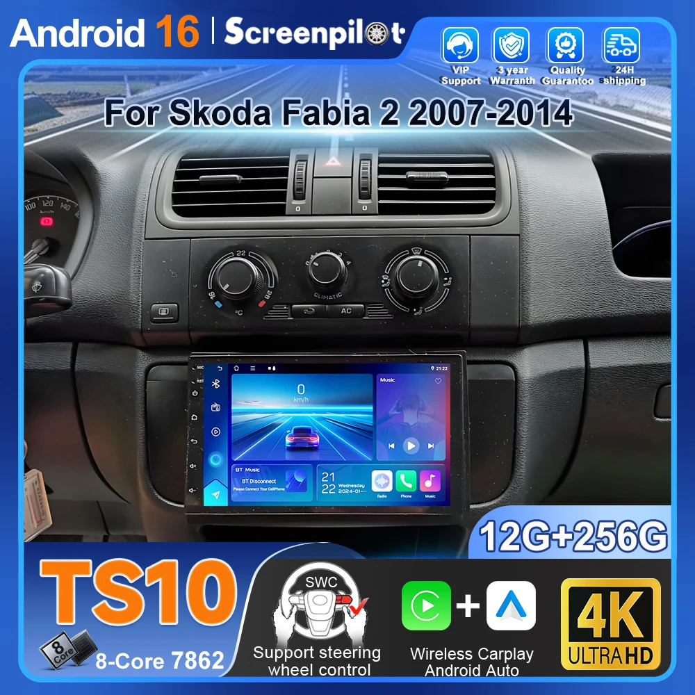

Android 16 For Skoda Fabia 2 2007-2014 Carplay Auto Car Radio Multimedia Player Gps Stereo Dvd Qled Touch Screen Bt Vehicle Gps