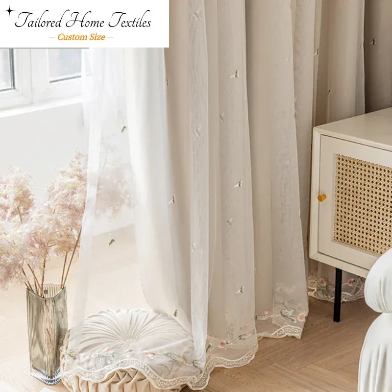حجم مخصص النمط الأوروبي المطرزة تول الستار لغرفة المعيشة غرفة الطعام غرفة نوم طبقة مزدوجة الحليب الشاي اللون الشاش نافذة الغزل #3