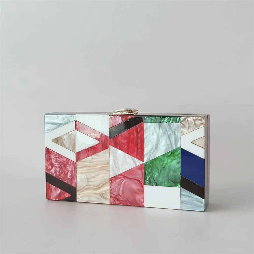 

Women Party Dinner Shoulder Bag Causal Hardcase Clutch Handbag Colorful Black Red Plaid Acrylic Clutch Purses Lady Evening Bags