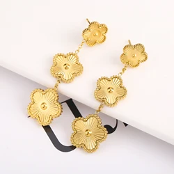 Metal Stainless Steel New Design Double-Sided Five Leaf Flower Plum Blossom Tassel Earrings For Women Waterproof Clover
