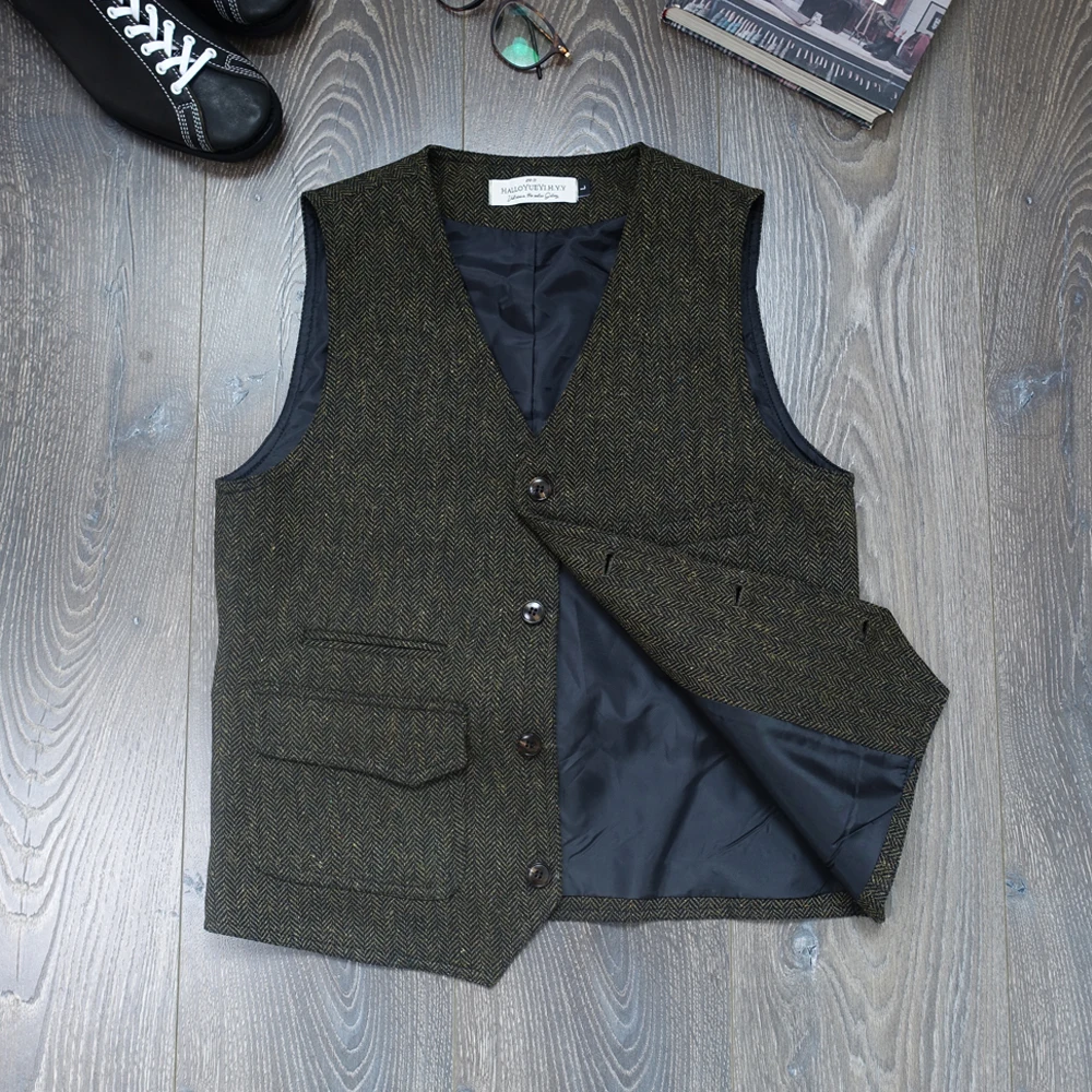 

CAILW Autumn Winter New een American Retro Casual Slim Fit Paris Button Tweed Vest RL Waistcoat Faion Urban Youth...