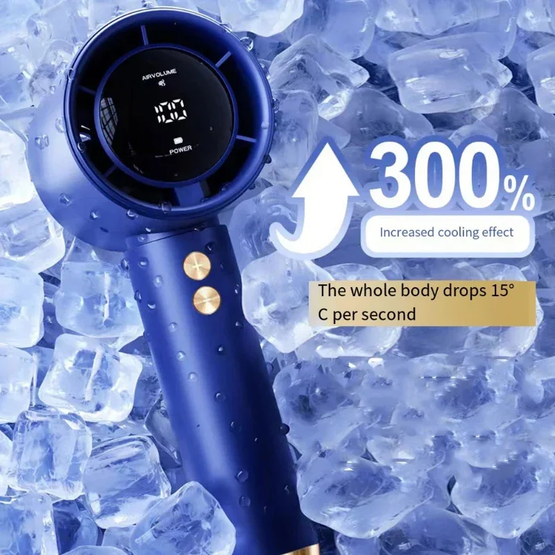 2025 New Air Cooling Portable Mini Fan Handheld Fan with LED Display & Flashlight 3 Speeds USB Rechargeable Battery Fan